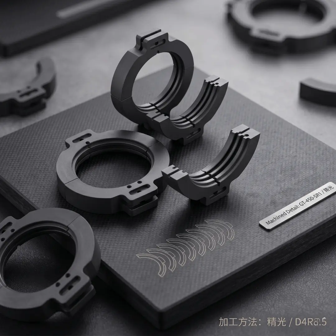 CNC-machined graphite collar rings with fine surface finish